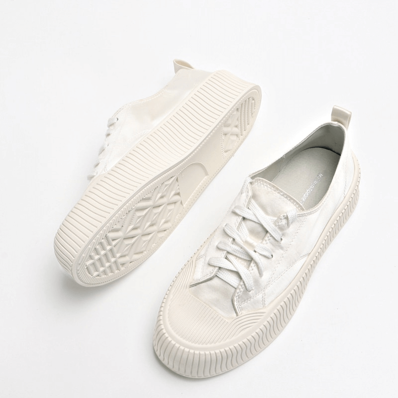 Women's casual lace-up sports shoes SF1008 with thick flat sole, silk upper, round toe, in white. Perfect for any casual occasion.